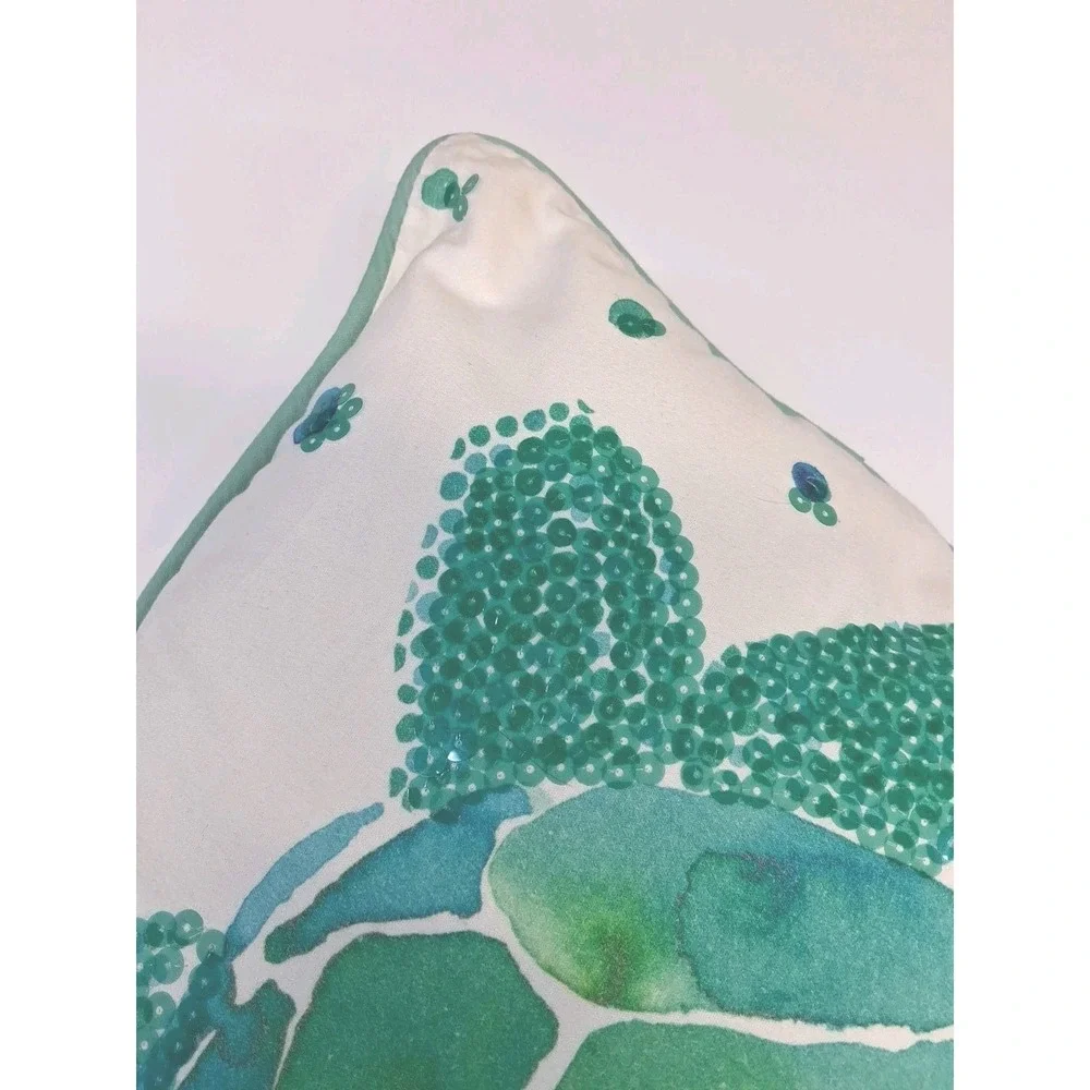 Pottery Barn Sequin Sea Turtle Pillow & Cover 2015 Summer Coastal Beach 16x16